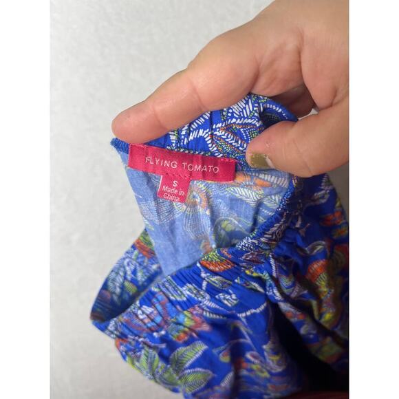 Flying Tomato Blue Floral Tiered Maxi Skirt Vacation Tropical Beach sz S Boho - Picture 3 of 6